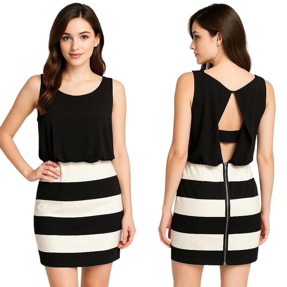 Hailey Logan By‎ Adrianna Papell Medium Black White Sleeveless Cutout Mini Dress